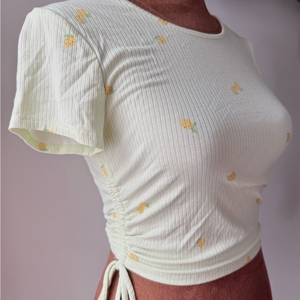 Arizona Jean Co Lemon Short Sleeve Ribbed Crop Top
